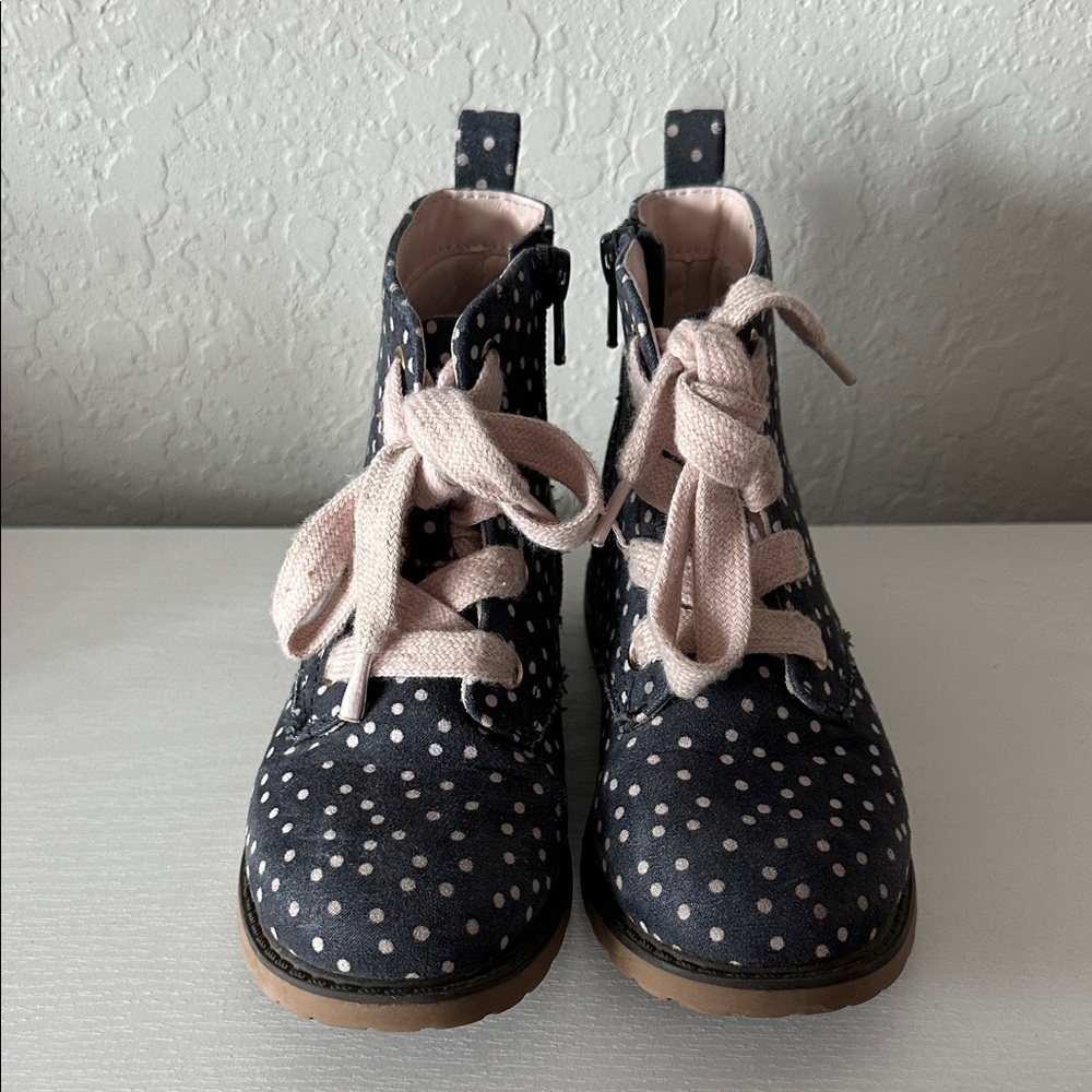 Cat & Jack Navy Polka Dot Boots with Pink Laces - Size 11 (Toddler Girl) - Picture 2 of 8